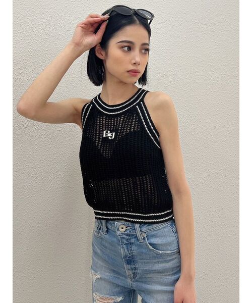 GYDA（ジェイダ）の「GGラインアメスリメッシュニットトップス（ニット/セーター・レディース・グリーン/ブラック/オフホワイト・FREE）」の5枚目の写真