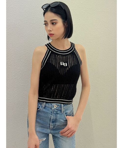 GYDA（ジェイダ）の「GGラインアメスリメッシュニットトップス（ニット/セーター・レディース・グリーン/ブラック/オフホワイト・FREE）」の14枚目の写真