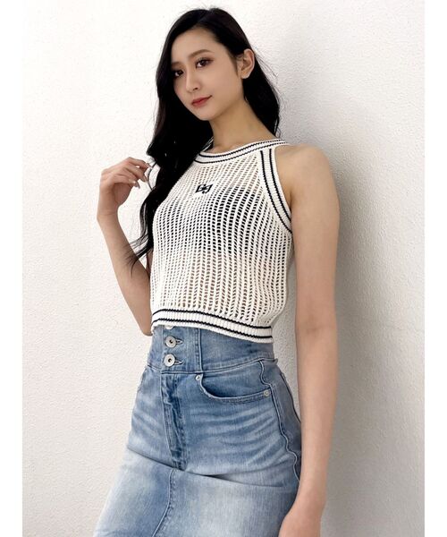 GYDA（ジェイダ）の「GGラインアメスリメッシュニットトップス（ニット/セーター・レディース・グリーン/ブラック/オフホワイト・FREE）」の19枚目の写真