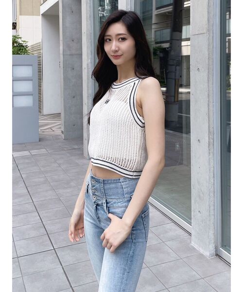 GYDA（ジェイダ）の「GGラインアメスリメッシュニットトップス（ニット/セーター・レディース・グリーン/ブラック/オフホワイト・FREE）」の16枚目の写真