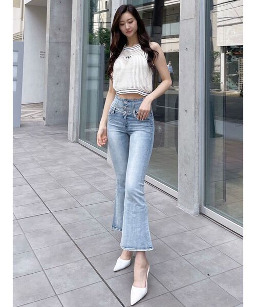 GYDA（ジェイダ）の「GGラインアメスリメッシュニットトップス（ニット/セーター・レディース・グリーン/ブラック/オフホワイト・FREE）」の20枚目の写真