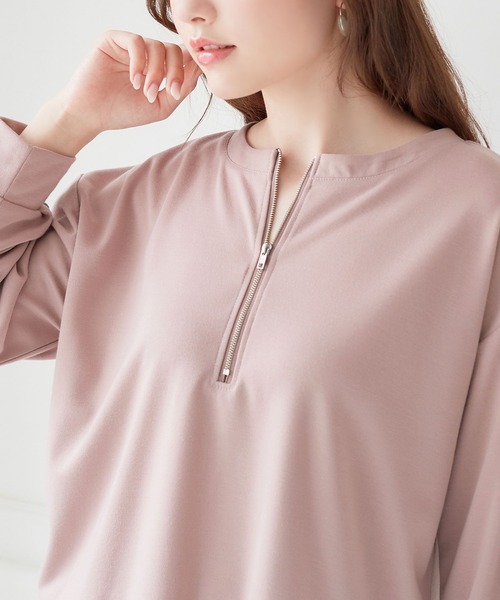 alotta(アロッタ)の「ポンチ素材ハーフジッププルオーバー(Tシャツ/カットソー・レディース・ブラック/ピンクベージュ/ホワイト・LL/3L/M/L)」の11枚目の写真
