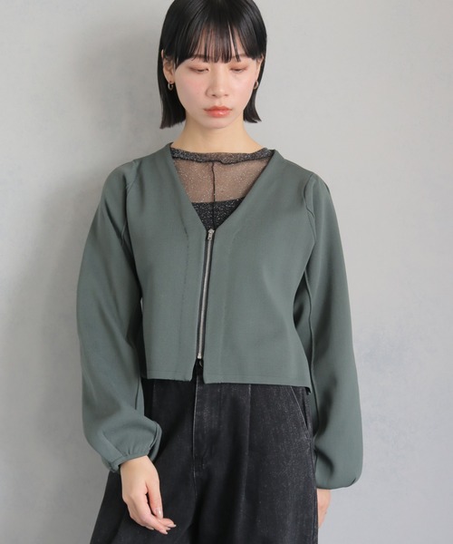 cheriella(シェリエラ)の「【cheriella】WEB限定ジップニットジャケット WEB LIMITED ZIP KNIT JACKET(ノーカラージャケット・レディース・カーキ/ダークグリーン/ブラック・M)」の12枚目の写真