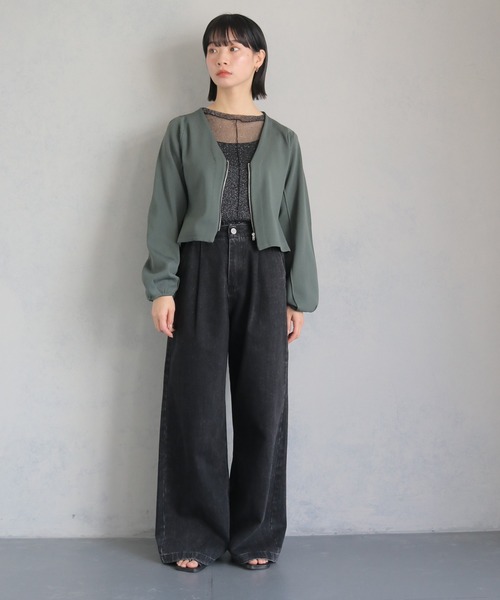 cheriella(シェリエラ)の「【cheriella】WEB限定ジップニットジャケット WEB LIMITED ZIP KNIT JACKET(ノーカラージャケット・レディース・カーキ/ダークグリーン/ブラック・M)」の16枚目の写真