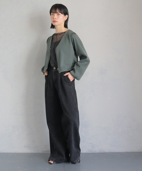 cheriella(シェリエラ)の「【cheriella】WEB限定ジップニットジャケット WEB LIMITED ZIP KNIT JACKET(ノーカラージャケット・レディース・カーキ/ダークグリーン/ブラック・M)」の15枚目の写真