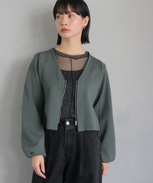 cheriella(シェリエラ)の「【cheriella】WEB限定ジップニットジャケット WEB LIMITED ZIP KNIT JACKET(ノーカラージャケット・レディース・カーキ/ダークグリーン/ブラック・M)」の18枚目の写真