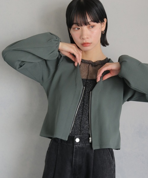 cheriella(シェリエラ)の「【cheriella】WEB限定ジップニットジャケット WEB LIMITED ZIP KNIT JACKET(ノーカラージャケット・レディース・カーキ/ダークグリーン/ブラック・M)」の21枚目の写真