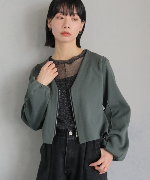cheriella(シェリエラ)の「【cheriella】WEB限定ジップニットジャケット WEB LIMITED ZIP KNIT JACKET(ノーカラージャケット・レディース・カーキ/ダークグリーン/ブラック・M)」の19枚目の写真