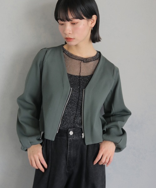 cheriella(シェリエラ)の「【cheriella】WEB限定ジップニットジャケット WEB LIMITED ZIP KNIT JACKET(ノーカラージャケット・レディース・カーキ/ダークグリーン/ブラック・M)」の8枚目の写真