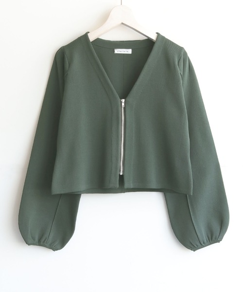 cheriella(シェリエラ)の「【cheriella】WEB限定ジップニットジャケット WEB LIMITED ZIP KNIT JACKET(ノーカラージャケット・レディース・カーキ/ダークグリーン/ブラック・M)」の6枚目の写真