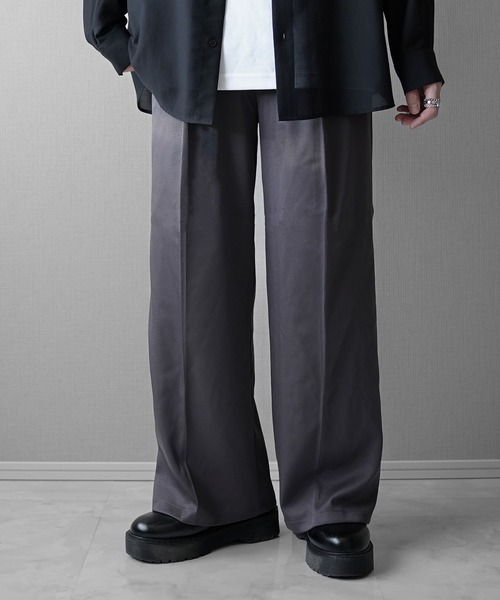 50s　シルク　ブラックスラックス　ドレープ　ワイドスラックス eftyus（エフティウス）の「ドレープ ストレッチ ワイドストレート