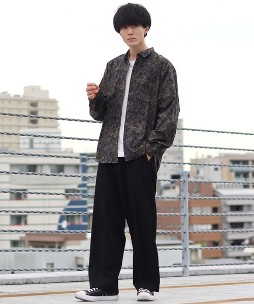 SITRY（シトリー）の「made in japan oversize misty marble balloon sleeve shirt/日本製 オーバーサイズ ドロップショルダー バルーンスリーブ シャツ/柄シャツ（シャツ/ブラウス・メンズ・ブラック/ブルー/グリーン/ワイン・M/L）」の14枚目の写真