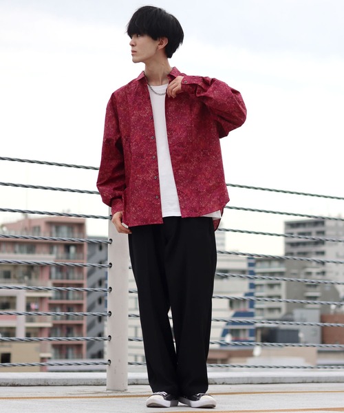 SITRY（シトリー）の「made in japan oversize misty marble balloon sleeve shirt/日本製 オーバーサイズ ドロップショルダー バルーンスリーブ シャツ/柄シャツ（シャツ/ブラウス・メンズ・ブラック/ブルー/グリーン/ワイン・M/L）」の9枚目の写真