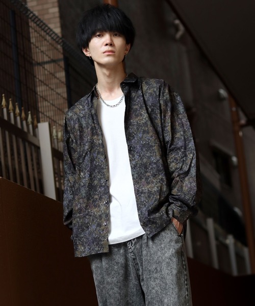 SITRY（シトリー）の「made in japan oversize misty marble balloon sleeve shirt/日本製 オーバーサイズ ドロップショルダー バルーンスリーブ シャツ/柄シャツ（シャツ/ブラウス・メンズ・ブラック/ブルー/グリーン/ワイン・M/L）」の12枚目の写真