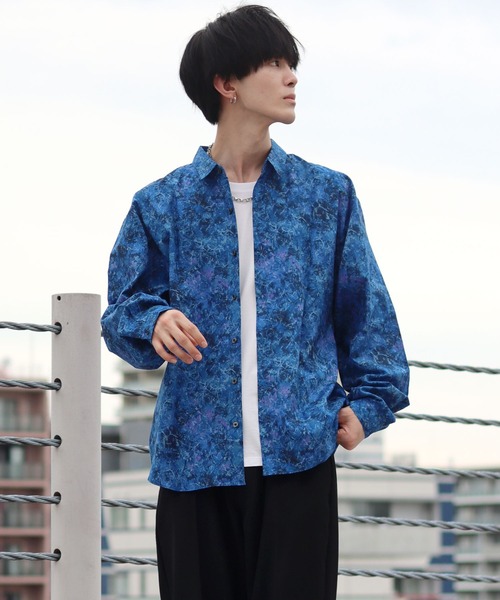 SITRY（シトリー）の「made in japan oversize misty marble balloon sleeve shirt/日本製 オーバーサイズ ドロップショルダー バルーンスリーブ シャツ/柄シャツ（シャツ/ブラウス・メンズ・ブラック/ブルー/グリーン/ワイン・M/L）」の21枚目の写真