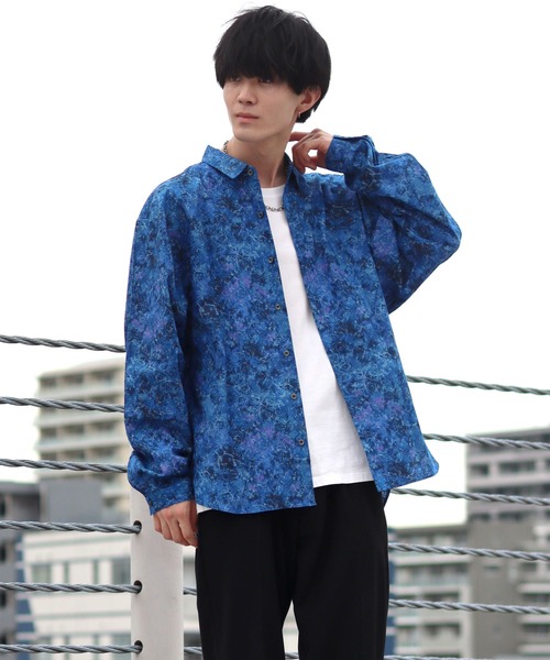 SITRY（シトリー）の「made in japan oversize misty marble balloon sleeve shirt/日本製 オーバーサイズ ドロップショルダー バルーンスリーブ シャツ/柄シャツ（シャツ/ブラウス・メンズ・ブラック/ブルー/グリーン/ワイン・M/L）」の11枚目の写真