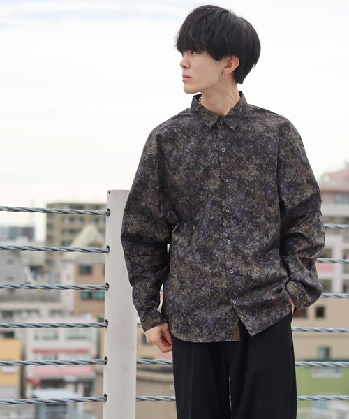 SITRY（シトリー）の「made in japan oversize misty marble balloon sleeve shirt/日本製 オーバーサイズ ドロップショルダー バルーンスリーブ シャツ/柄シャツ（シャツ/ブラウス・メンズ・ブラック/ブルー/グリーン/ワイン・M/L）」の7枚目の写真