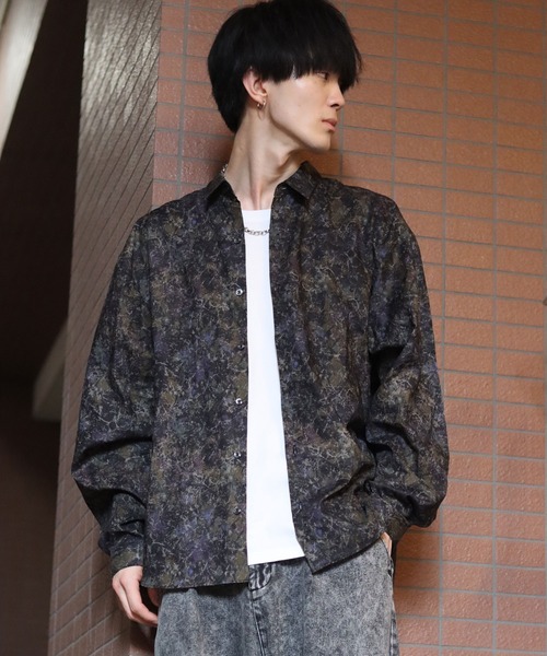 SITRY（シトリー）の「made in japan oversize misty marble balloon sleeve shirt/日本製 オーバーサイズ ドロップショルダー バルーンスリーブ シャツ/柄シャツ（シャツ/ブラウス・メンズ・ブラック/ブルー/グリーン/ワイン・M/L）」の22枚目の写真