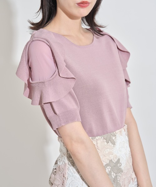 tocco closet（トッコ　クローゼット）の「フリル付きシフォン切り替えニットプルオーバー（ニット/セーター・レディース・ピンク系その他/ブラック・M）」の2枚目の写真