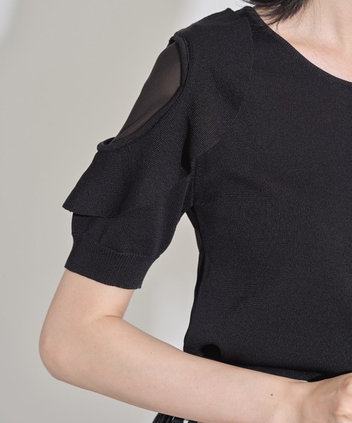 tocco closet（トッコ　クローゼット）の「フリル付きシフォン切り替えニットプルオーバー（ニット/セーター・レディース・ピンク系その他/ブラック・M）」の6枚目の写真