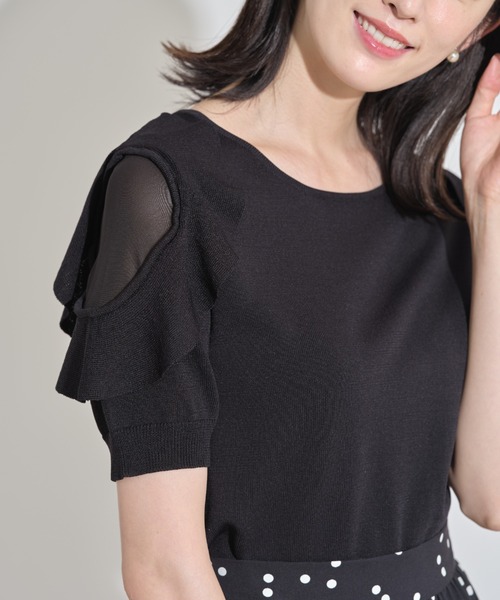 tocco closet（トッコ　クローゼット）の「フリル付きシフォン切り替えニットプルオーバー（ニット/セーター・レディース・ピンク系その他/ブラック・M）」の5枚目の写真