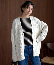 【洗える】ウールカシミヤ アランパターン カーディガン