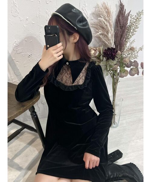 EATME（イートミー）の「フェイクパールラインベレー帽（ハンチング/ベレー帽・レディース・ブラック・FREE）」の2枚目の写真