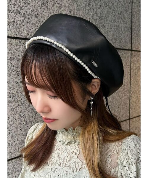 EATME（イートミー）の「フェイクパールラインベレー帽（ハンチング/ベレー帽・レディース・ブラック・FREE）」の3枚目の写真