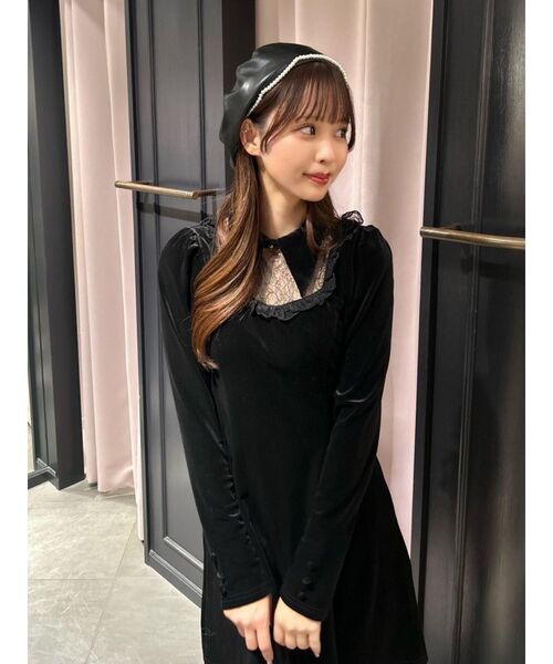 EATME（イートミー）の「フェイクパールラインベレー帽（ハンチング/ベレー帽・レディース・ブラック・FREE）」の4枚目の写真