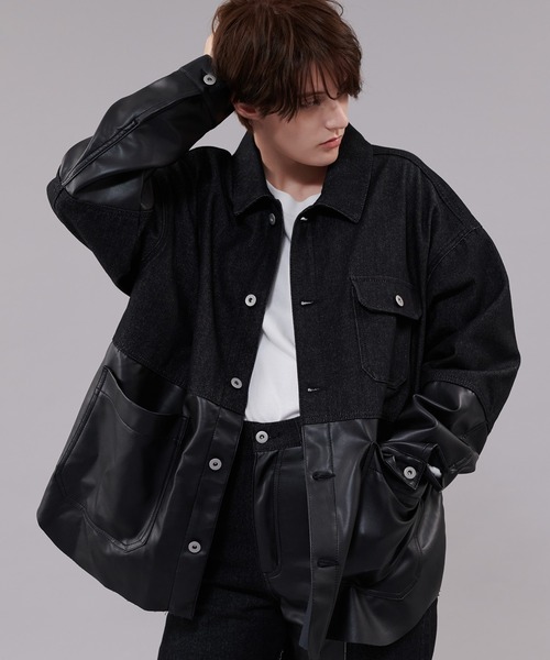 セール】【SET UP可能】BICOLOR DENIM JACKET / バイカラーデニム