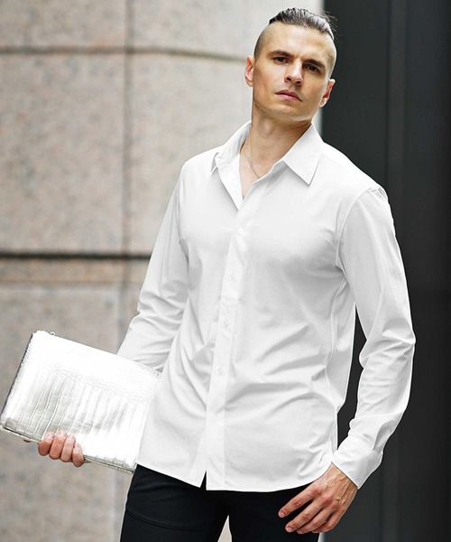 メンズシャツ シャツ SOMEDIFFストレッチ長袖シャツ メンズ レギュラーカラー