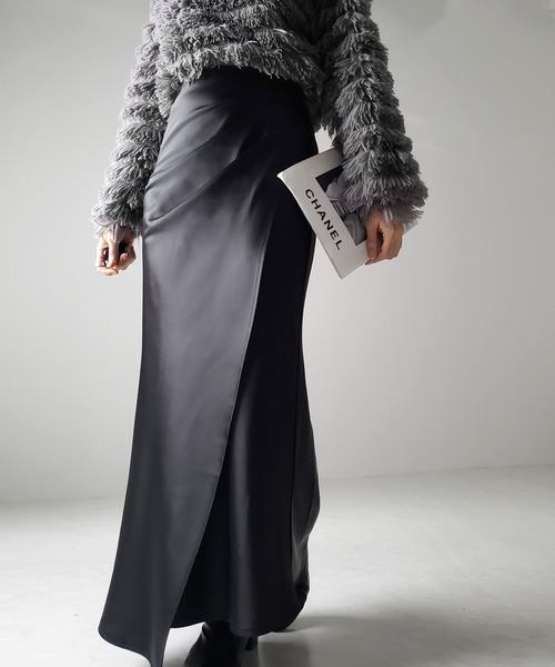 Aimeine エメイン　ラメサテンレイヤードマーメイドスカート me+em select（ミームセレクト）の「※※【 3color 】サイドタック