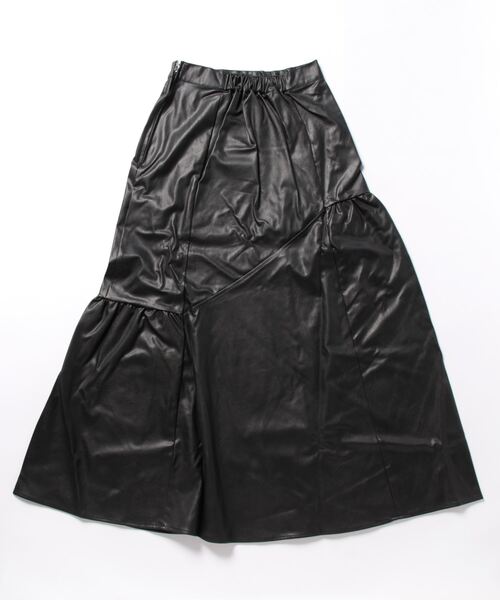 Settimissimo（セッティミッシモ）の「レザータッチアシンメトリー切替ギャザースカート（スカート・レディース・ブラウン/ブラック・M）」の3枚目の写真