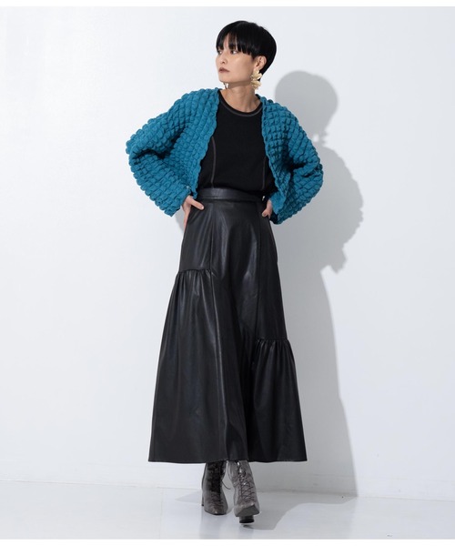 Settimissimo（セッティミッシモ）の「レザータッチアシンメトリー切替ギャザースカート（スカート・レディース・ブラウン/ブラック・M）」の11枚目の写真