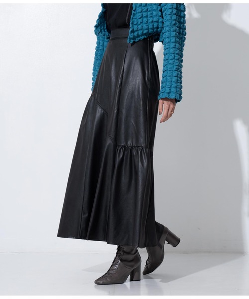 Settimissimo（セッティミッシモ）の「レザータッチアシンメトリー切替ギャザースカート（スカート・レディース・ブラウン/ブラック・M）」の14枚目の写真