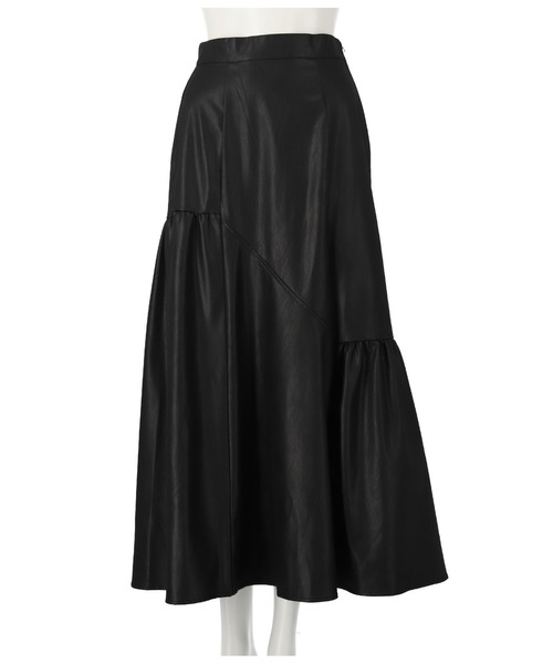 Settimissimo（セッティミッシモ）の「レザータッチアシンメトリー切替ギャザースカート（スカート・レディース・ブラウン/ブラック・M）」の17枚目の写真