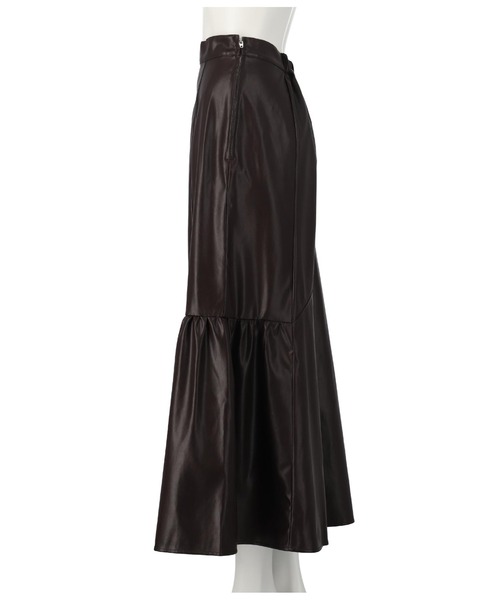 Settimissimo（セッティミッシモ）の「レザータッチアシンメトリー切替ギャザースカート（スカート・レディース・ブラウン/ブラック・M）」の18枚目の写真