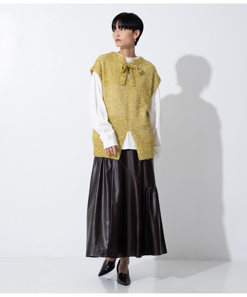 Settimissimo（セッティミッシモ）の「レザータッチアシンメトリー切替ギャザースカート（スカート・レディース・ブラウン/ブラック・M）」の5枚目の写真