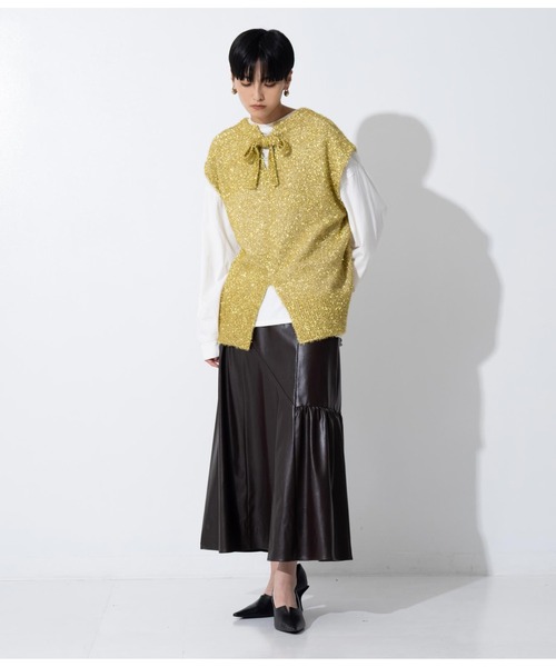 Settimissimo（セッティミッシモ）の「レザータッチアシンメトリー切替ギャザースカート（スカート・レディース・ブラウン/ブラック・M）」の6枚目の写真