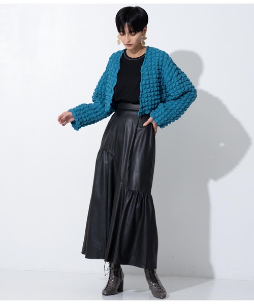 Settimissimo（セッティミッシモ）の「レザータッチアシンメトリー切替ギャザースカート（スカート・レディース・ブラウン/ブラック・M）」の10枚目の写真