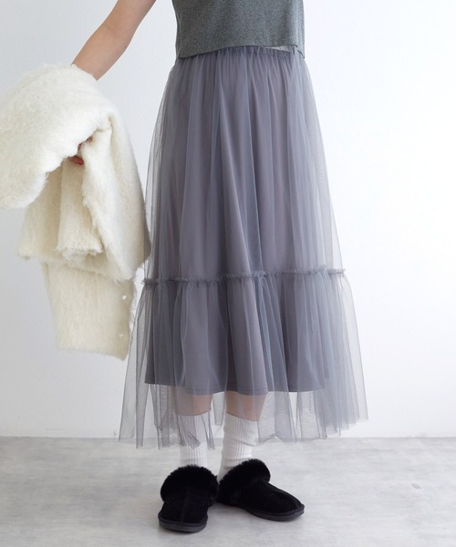 w closet（ダブルクローゼット）の「カット×チュールキャミワンピース（ワンピース・レディース・ブラック/キナリ/グレー・FREE）」の18枚目の写真