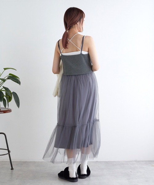 w closet（ダブルクローゼット）の「カット×チュールキャミワンピース