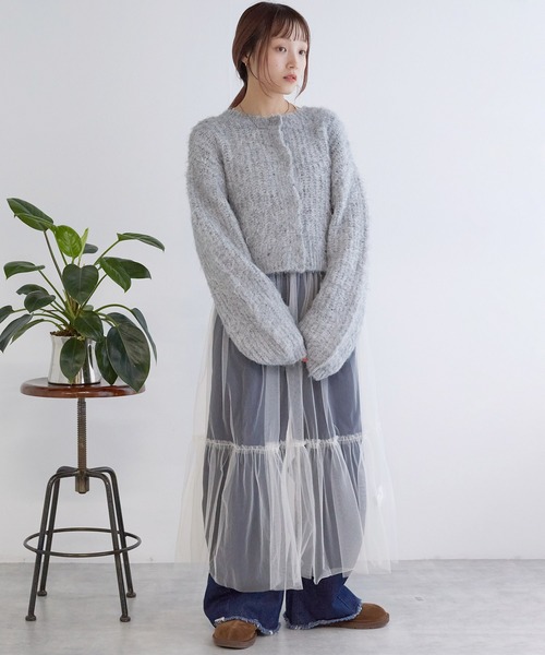 w closet（ダブルクローゼット）の「カット×チュールキャミワンピース（ワンピース・レディース・ブラック/キナリ/グレー・FREE）」の4枚目の写真