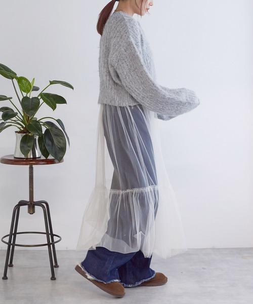 w closet（ダブルクローゼット）の「カット×チュールキャミワンピース（ワンピース・レディース・ブラック/キナリ/グレー・FREE）」の5枚目の写真