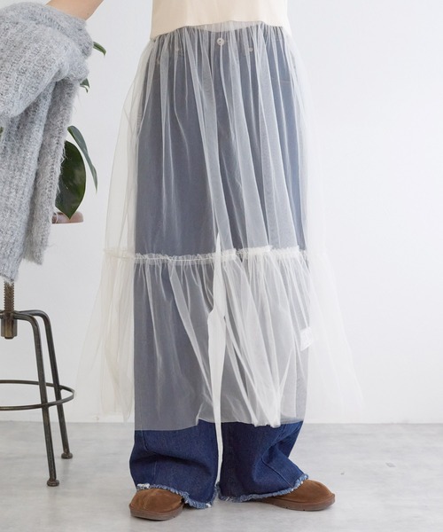 w closet（ダブルクローゼット）の「カット×チュールキャミワンピース（ワンピース・レディース・ブラック/キナリ/グレー・FREE）」の12枚目の写真