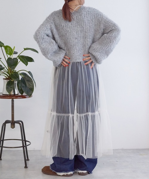 w closet（ダブルクローゼット）の「カット×チュールキャミワンピース（ワンピース・レディース・ブラック/キナリ/グレー・FREE）」の6枚目の写真