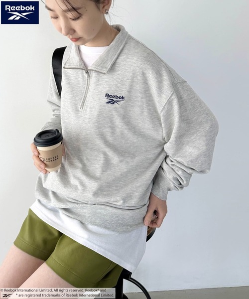 Reebok(リーボック)の「【WEB限定 別注】Reebok(リーボック)/ワンポイント 刺繍ロゴ ハーフジップ スウェット プルオーバー(スウェット・レディース・グレー/ブラック/アイボリー・FREE)」の14枚目の写真