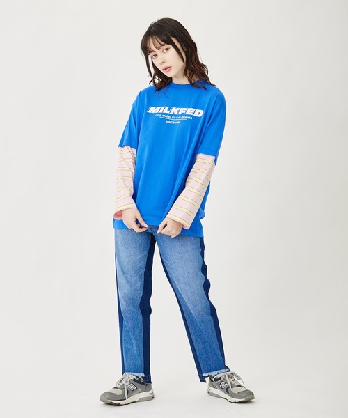 MILKFED.（ミルクフェド）の「BICOLOR DENIM PANTS（デニムパンツ・レディース・ライトブルー/ブラック・S/M）」の4枚目の写真