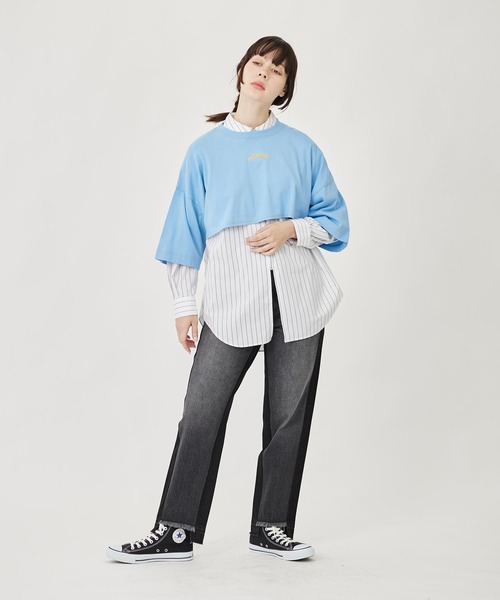 MILKFED.（ミルクフェド）の「BICOLOR DENIM PANTS（デニムパンツ・レディース・ライトブルー/ブラック・S/M）」の8枚目の写真