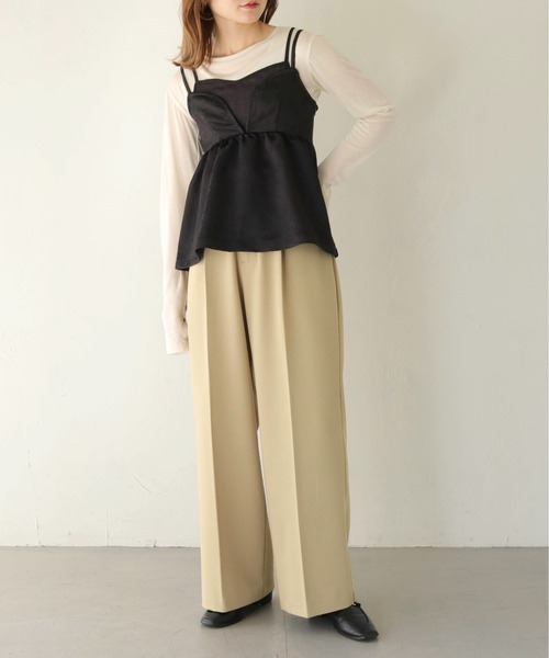 CLEIO（クレイオ）の「【CLEIO】シアーレイヤードジャガードキャミビスチェ/SHEER LAYERED JACQUARD CAMI BUSTIER/940-11607（キャミソール・レディース・ブラック/アイボリー・FREE）」の3枚目の写真